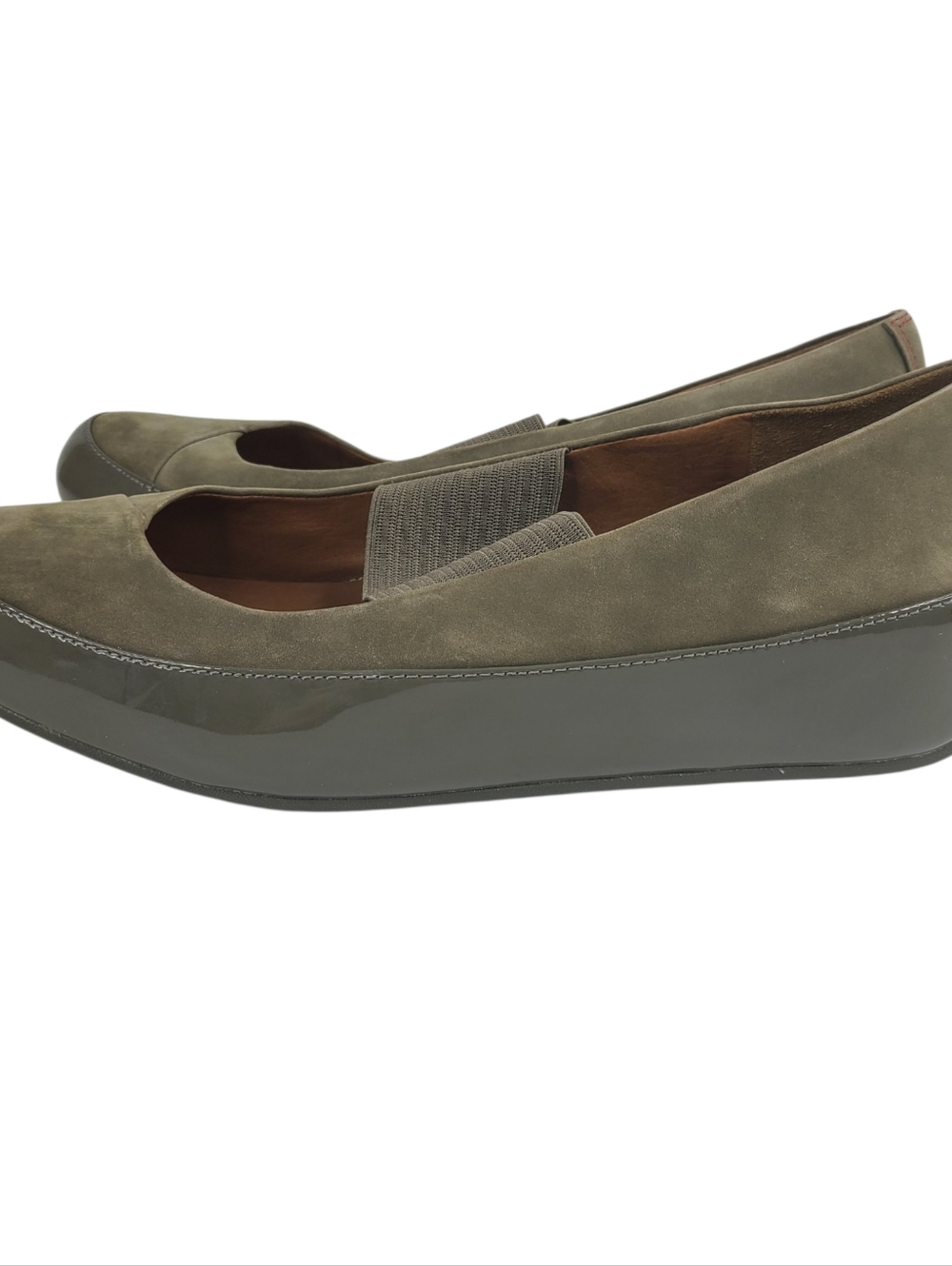 FitFlop Due Olive Mary Jane Platform Nubuck & Patent Flats Women's 41.5/9.5